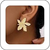Iaceble Metal Flower Stud Earrings Gold Flower Statement Earrings 3D Flower Petal Earrings Exaggerated Flower Earrings Floral Earrings Jewelry for Women