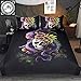 Sleepwish Flowery Skull by Sunima Bedding Set 3pcs Purple Black Dragon Skull Duvet Cover Gothic Bed Set for Men (King)