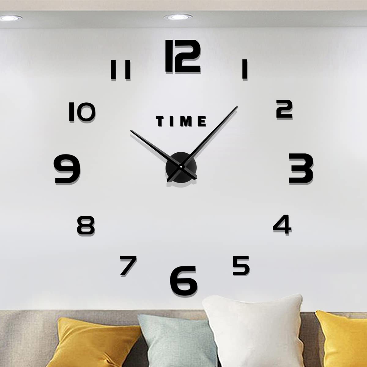 Meyiert Modern Frameless DIY Mute Large Wall Clock 3D Mirror Sticker Metal Big Watches Wall Clock for living Room Home Office Decoration (Black)