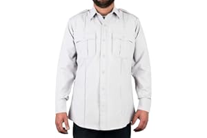 First Class 4 Pocket Hidden Sleeve Zipper Uniform Security and Law Enforcement BDU Zipper Closure Shirt, White, Large