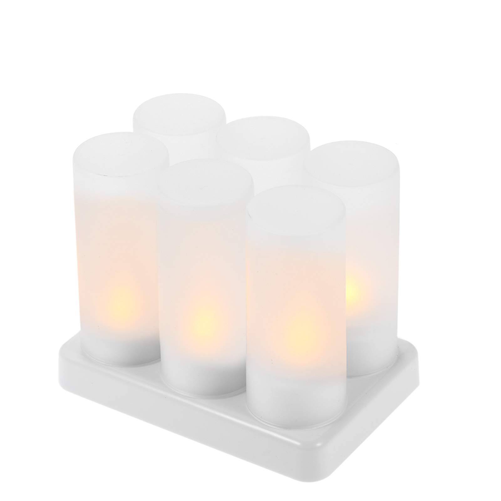 Decdeal Led Candles Rechargeable Flameless Candle Battery Flickering Candles with Frosted Cups Charging Base Yellow Light AC100-240V, Room Halloween Christmas Decorations (6pcs)