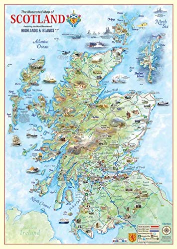 Scotland Map, Hand Illustrated B2 Map of SCOTLAND Highlands & Islands printed on 400gsm Matt Art Card 500 x 707 mm or 19.7 x 27.8 in