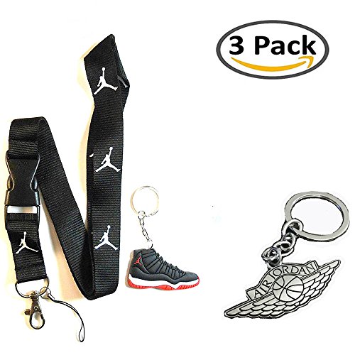 Black Jordan Lanyard Keychain Holder &amp; Flight Metal Keychain &amp; 2D Plastic Keychain