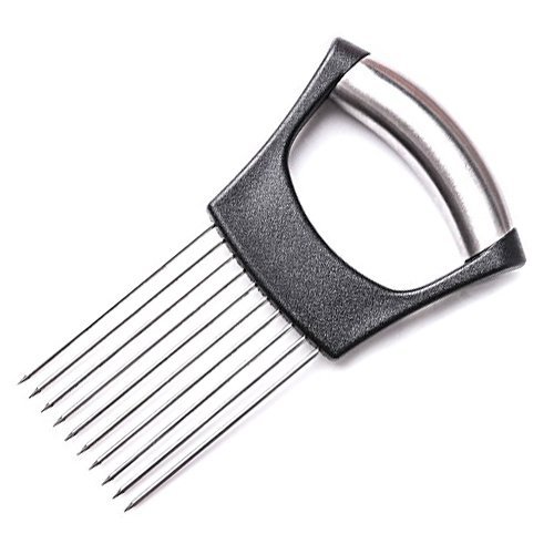 Hulless Stainless steel Onion Holder for Slicing, Vegetable Potato Cutter Slicer, Onion cutting tool, Stainless steel Cutting Kitchen gadgets.