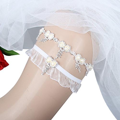 White Rhinestones Beads Wedding Accessories Bridal Garters Belt Set For Bride L