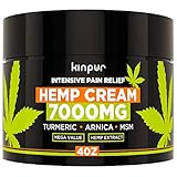 Hemp Cream for Pain Relief & Inflammation - 7000 Mg - Made in USA - Recover Arthritis, Muscle Strain, Stiff Joints, Achy Hands, Knees, Fingers - with Msm - Emu Oil - Arnica - Turmeric - 4 Oz