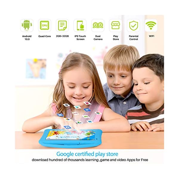 Kids Tablets 7 Inch IPS HD Display QuadCore Android 10.0 Pie Tablet PC for Kids GMS Certificated 2GB RAM 32GB ROM WIFI…