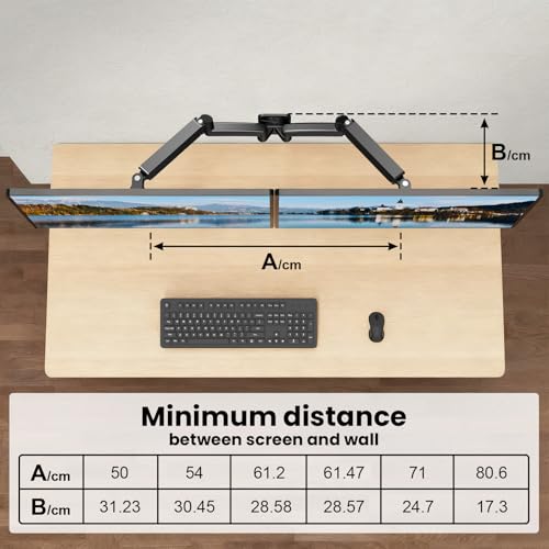 IMtKotW Monitor Wall Mount 2 Monitors for 17-32 Inch Flat & Curved Screens, 9 kg/arm, Ergonomic Height Adjustable, Tilt/Swivel and Rotatable, VESA 75 x 75/100 x 100 Monitor Mount Wall