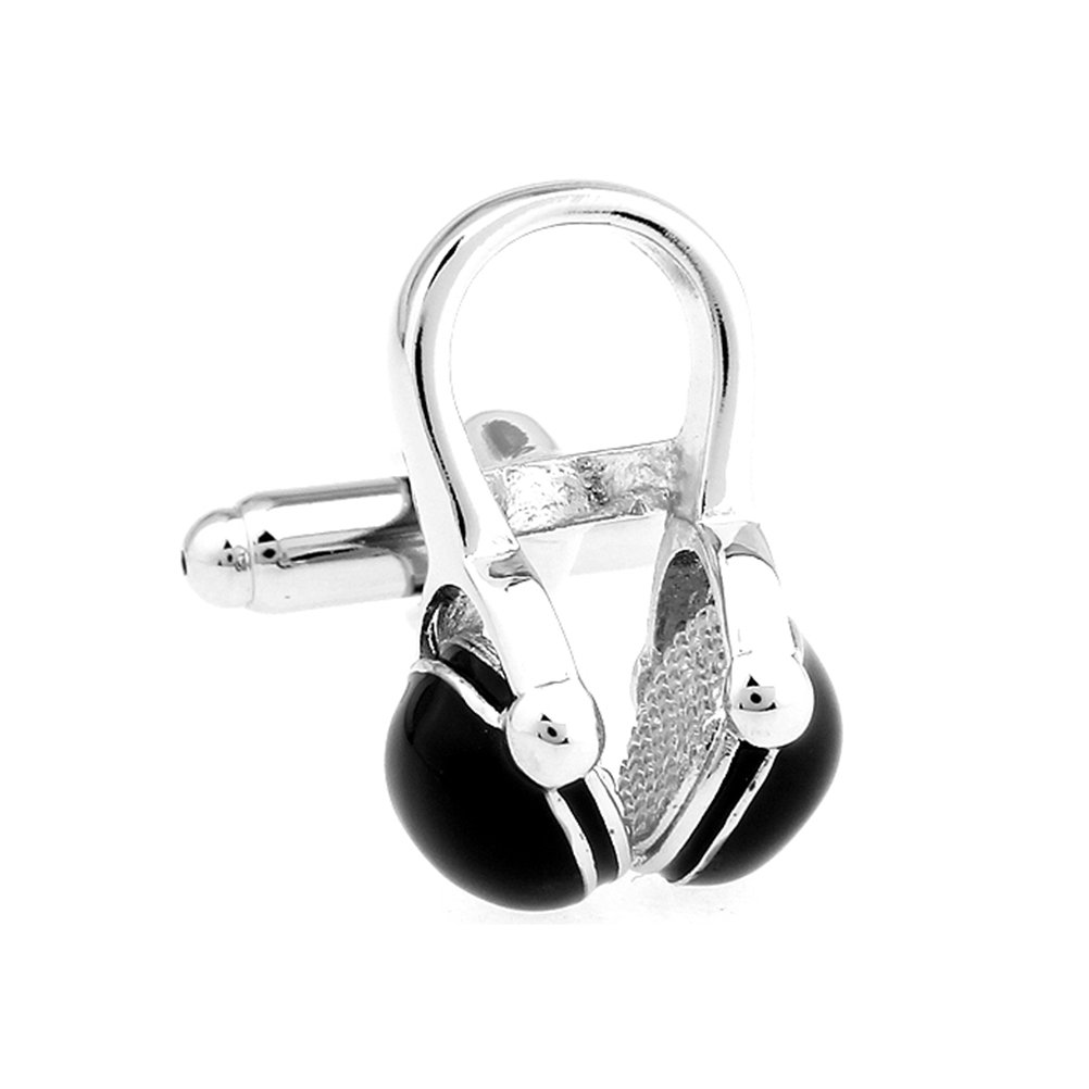Men's Black and Silver Music Listening DJ Headphone Rock Headset Cufflinks
