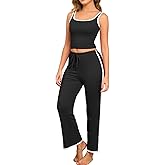 YYA Sleeveless Pajamas for Women set Ribbed Pajama Tank&Pants Set Color Block 2 Piece Loungewear Set