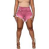 PINSV Women's High Waisted Crossover Jean Shorts Ripped Hem Raw Denim Shorts