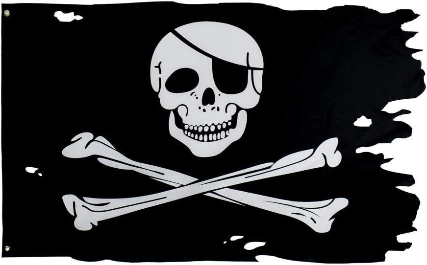 Flags - Jolly Roger Flag 3x4.8fts Crossbone Old Skull Bones Pirate Banner Creepy Ragged