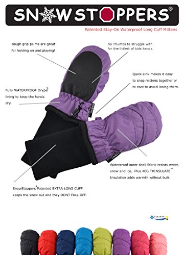 SnowStoppers Kid's Waterproof Stay On Winter Nylon Mittens Extra Small / 6-18 Months Deep Lilac