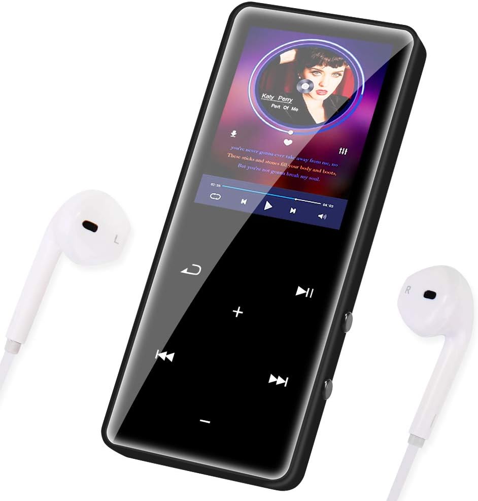 SOOTEWAY MP3 Player with Bluetooth 4.1, 16GB Music Player Portable Lossless Sound Bluetooth mp3 Player with FM Radio Recorder Touch Button, Support up to 128GB (Headphone, Data Cable) (Black)