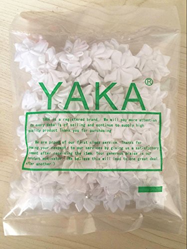 YAKA 60Pcs White Satin Ribbon Flowers Bows Rose W/Rhinestone Appliques Craft Wedding