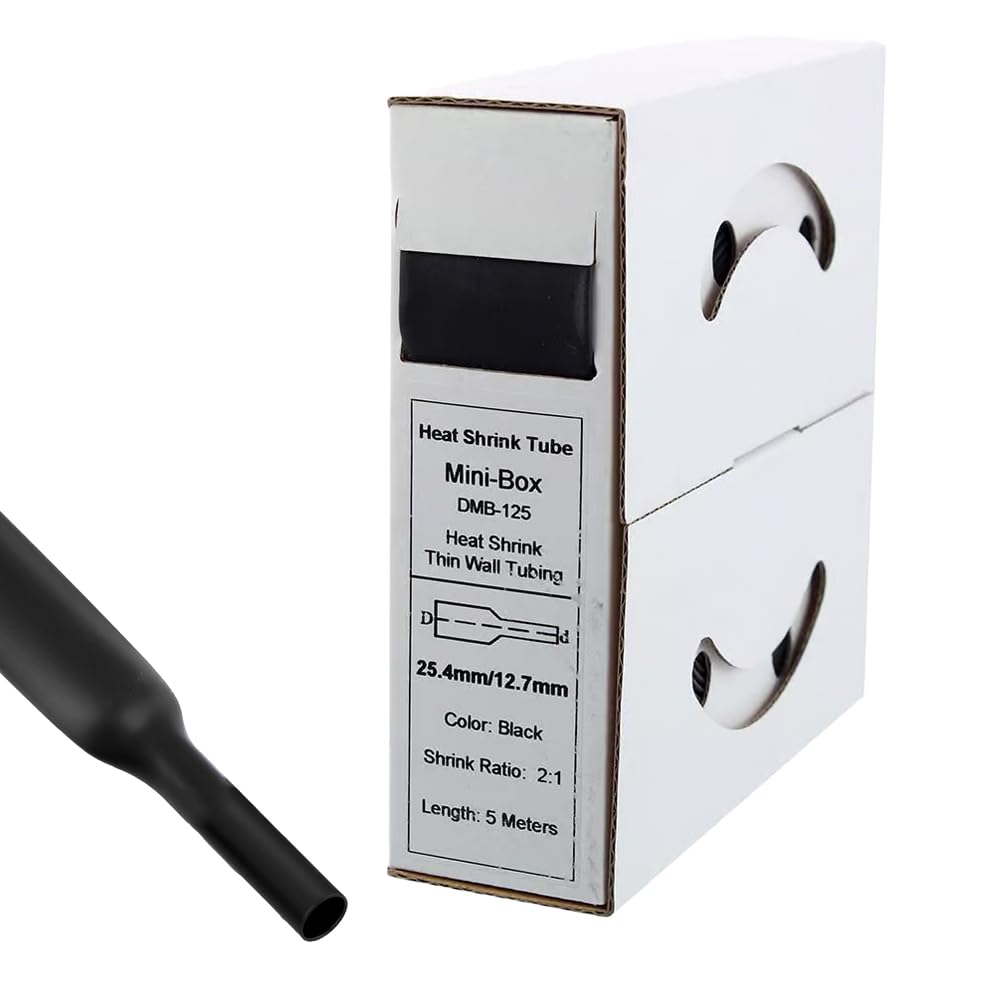 Offgridtec Heat Shrink Tube 5 m 25.4 mm > 12.7 mm Black Dispenser Box Workshop Car