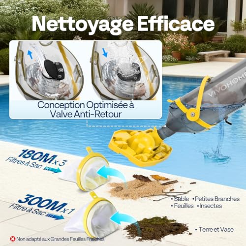 VIVOHOME Cordless Pool Vacuum with Battery and Telescopic Pole 213cm, Portable Pool Bottom Cleaner, 70LPM Suction for Off-the-Bed and Buried Pool, Spa