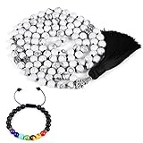 CAT EYE JEWELS 8mm Mala Beads Necklace Yoga Meditation 108 White Howlite Prayer Necklace