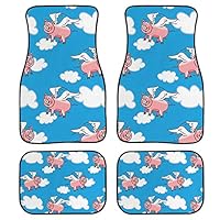 Buybai Set of 4 Car Floor Mats, Blue Flying Pig 3D Pattern Custom Accessories Set Season Non Slip Rubber Backing Car Floor Mat Car Interior Decorative