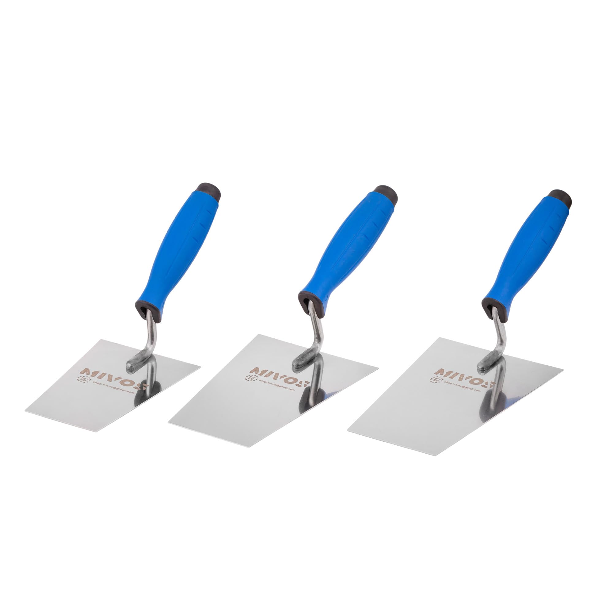 Mivos Stainless Steel Trapezoidal Trowel Set 3-Piece 140 mm 160 mm 180 mm - Rustproof Trapezoidal Trowels - Plastering Trowels with Rubber Handle - Trapezoidal Smoothing Trowels - Made in EU