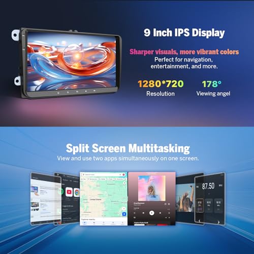Eonon 9 Inch Android 14 3+32GB For VW Golf VI/V Polo Touran Passat T5 Seat Skoda, GPS Screen Sat Nav, Wireless Carplay, Android Auto, Rear Camera, Wi-Fi/Bluetooth/USB VWX7