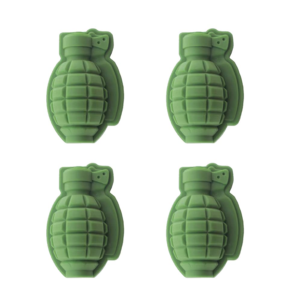 4 Pcs Silicone Ice Cube Mould 3D Grenade Shape Ice Cube Trays Chocolate Cake Mould for Whiskey Cocktails Ice Cubes Chocolates Jello