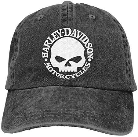 DADAJINN Harley Skull Adjustable Sun Cotton Washed Denim Cap Black