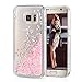 Galaxy S7 Edge Case, Wuloo Samsung Galaxy S7 Edge Soft TPU Case Fashion Creative Design Flowing Liquid Floating Luxury Bling Glitter Sparkle Love Heart Case Cover for Girls Children (Newest Pink)