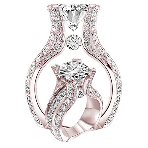 Wintefei Elegant Square Rhinestone Wedding Ring Women Engagement Party Jewelry Decor - Rose Gold US 8
