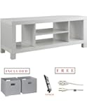 Cross Mill TV Stand for Flat Screen TV up to 42" in White Finish with Set of 2 Storage Bins Included and Extra Free!