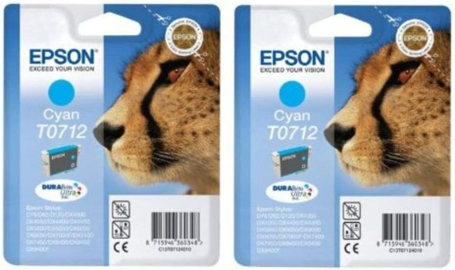 Epson T0712 x2 Original Durabrite Ink Cartridges, Cyan (Twin Pack), Genuine