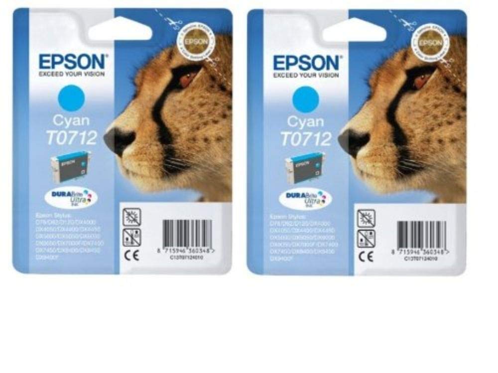 Epson T0712 x2 Original Durabrite Ink Cartridges, Cyan (Twin Pack), Genuine