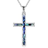 YAFEINI Religious Cross Pendant Necklace Sterling Silver Abalone Shell Cross Pendant Gifts for Women Men Jewelry