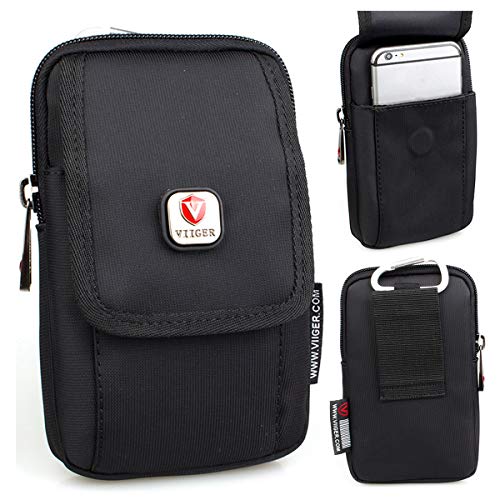 VIIGER Multipurpose Canvas Vertical Smartphone Pouch Cell Phone Holster with Belt Loop Belt Pouches for Men Belt Holster Carabiner Compatible for iPhone Xs Max/X/Xr/6s/7/8 Plus Galaxy S8 S9 S10 Plus