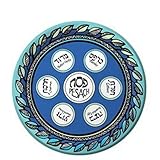 Passover Disposable Plates Blue Seder Plate Design 7 inch (Pack of 8)