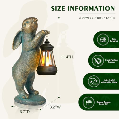 MININOVA Garden Statues Rabbit with Solar Lantern Resin Outdoor Bunny Figurines Decorations for Patio Yard Lawn Ornaments Gifts for Mother's Day Birthday Housewarming