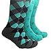 Fun Dress Socks - Novelty Socks - Patterned Groomsmen Socks - Funky Design - Argyle Owl 2 Pair Grey Green