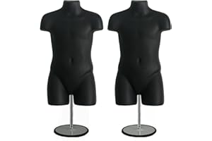 DisplayTown Child Mannequin Torso with Metal Stand Hollow Back Body Stackable Dress Form for Tshirt Display, Countertop, Craft Shows, Photos and Design, Size 5T-7 (Black, Set of 2)
