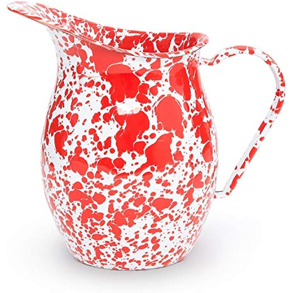 Enamelware Carafes & Pitchers Pitcher, 1.5 Quart, Red/White Splatter