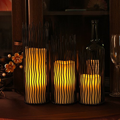 GiveU Metal Willow Led Candle holder Set of 3, Black, 8/10/12 inch Height, Functional Table Decoration
