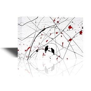 Canvas Wall Art - Two Birds on Abstract Background with Red Color Splash - Gallery Wrap Modern Home Art | Ready to Hang - 12x18 inches