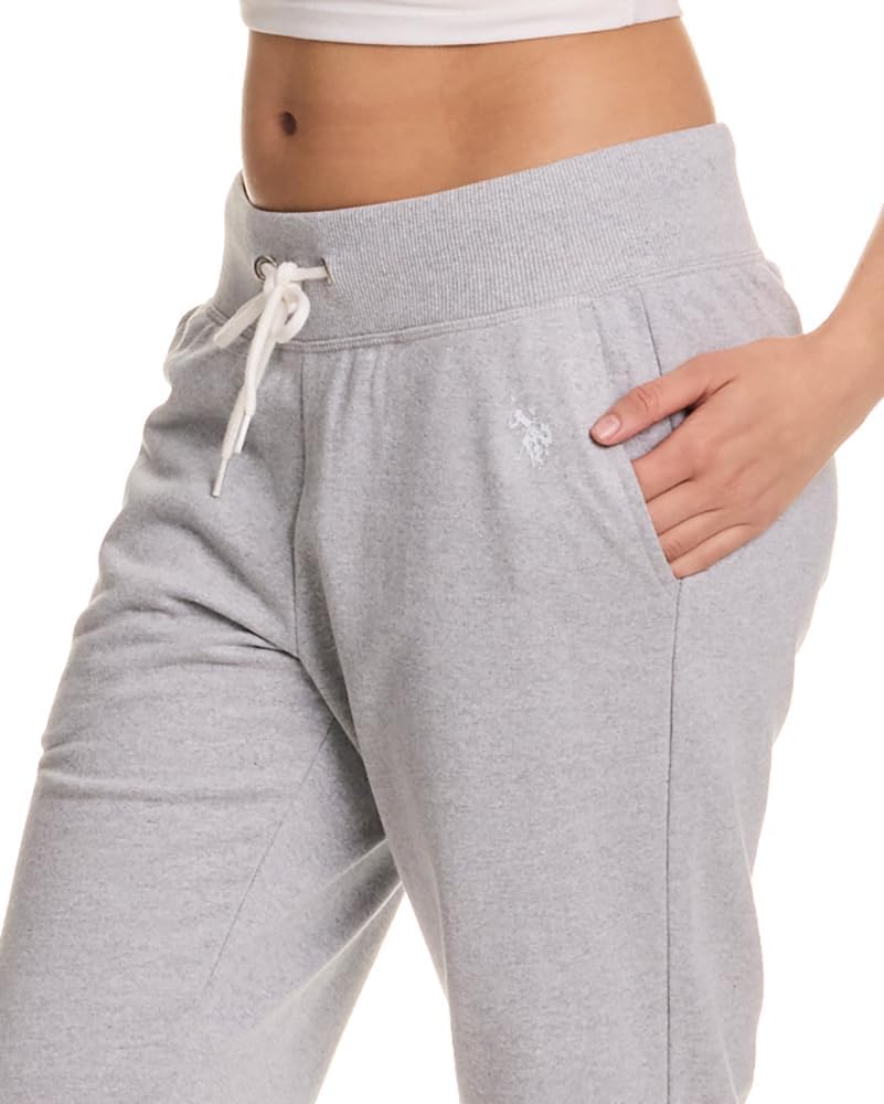 U.S. Polo Assn. Womens Sweatpants with Pockets, French Terry Jogger Lounge Pants (Heather Grey, Medium)