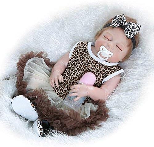 Fan Moon Full Body Soft Silicone Sleeping Baby Doll Leopard Dress 23-Inch