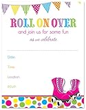 24 Hot Pink Roller Skates Bright Dots Fill in Birthday Invitations