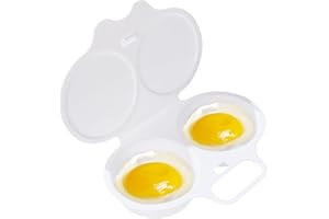 2-Cavity Nonstick Microwave Egg Poacher with Lid -White Plastic Egg Cooker for Perfect Poached Eggs