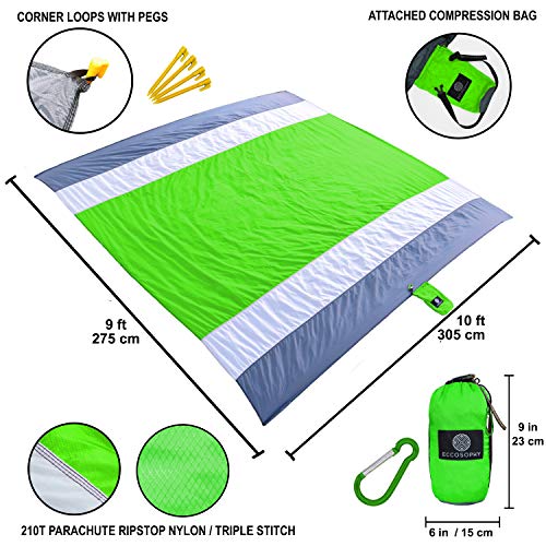 ECCOSOPHY Sandproof Beach Blanket Oversized Sand Free Beach Mat 9'x10