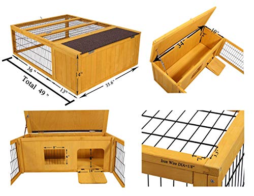 ROCKEVER Tortoise House Habitat Large Wood with Run, Wooden Small Animal Hutch Outdoor for Rabbits Chicks Guinea Pigs Metal Wire Playpen