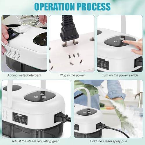 Handheld Steam Cleaner, Portable Steamer Cleaning, High Pressure Steam Cleaner with 6 Brush Heads, Smart Touch Screen, 6-Speed Adjustment for Floor, Car, Couch, Furniture, Kitchen, Bathroom