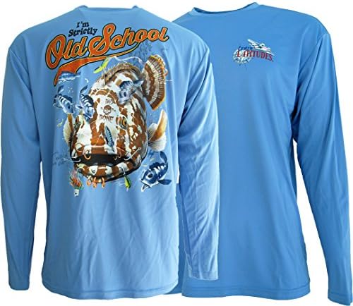 Long Sleeve Mens Fishing Shirt Cooling Performance UPF 30 Light Blue Strictly Old School Grouper (3XL)