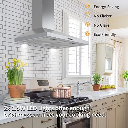 FIREGAS Range Hood 30 Inch, Stainless Steel Wall Mount Kitchen Hood